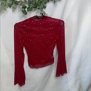 Elegant Red Sheer Top with Bell Sleeves